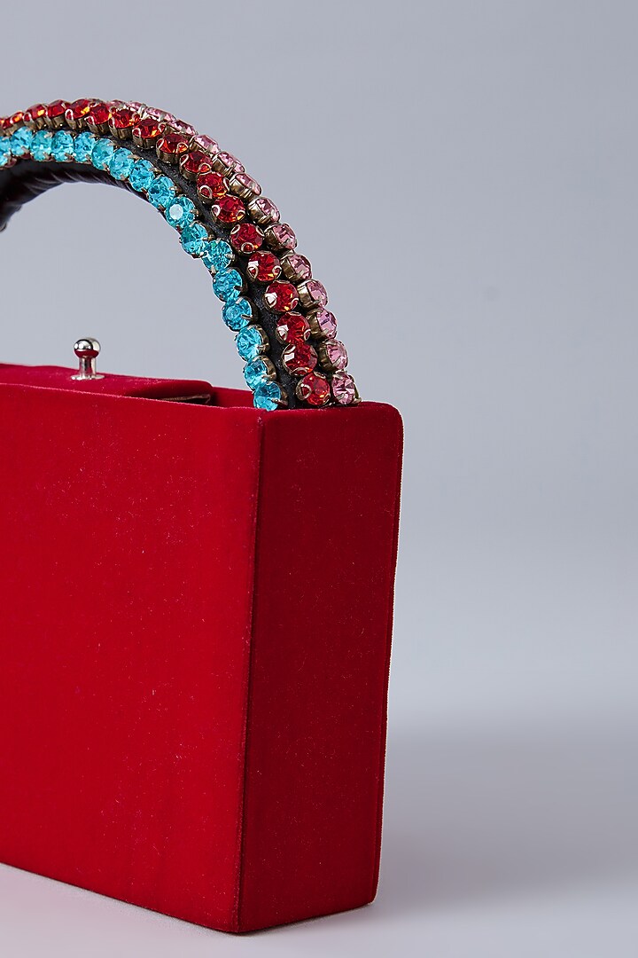 Red Suede Embroidered Handbag by Aanchal Sayal at Pernia's Pop Up Shop