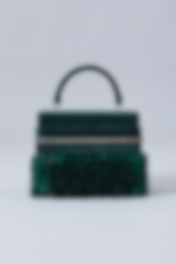 Emerald Green Suede Embroidered Handbag by Aanchal Sayal at Pernia's Pop Up Shop
