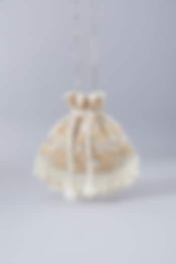 Ivory Velvet Gota & Mirror Work Potli by Aanchal Sayal at Pernia's Pop Up Shop