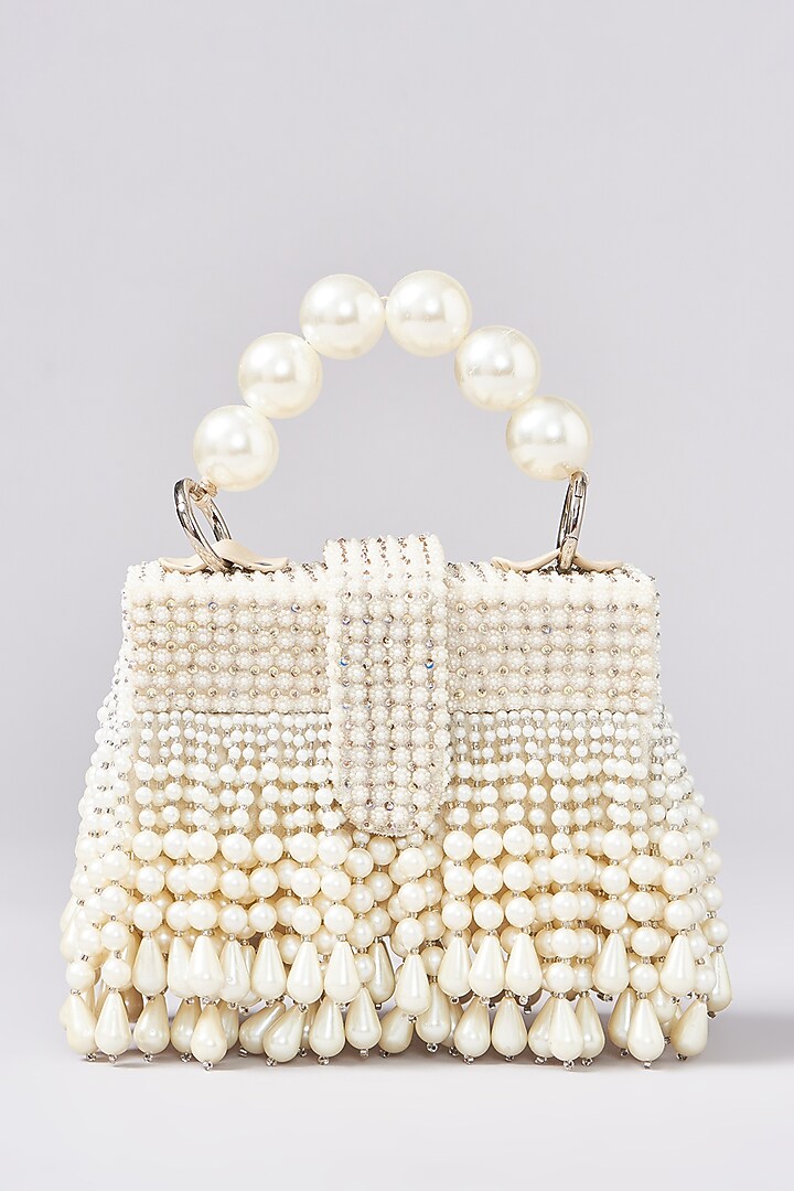 Ivory Velvet Sequins & Bead Embellished Box Bag by Aanchal Sayal at Pernia's Pop Up Shop