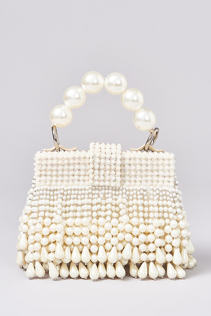 Ivory Velvet Sequins & Bead Embellished Box Bag by Aanchal Sayal at Pernia's Pop Up Shop