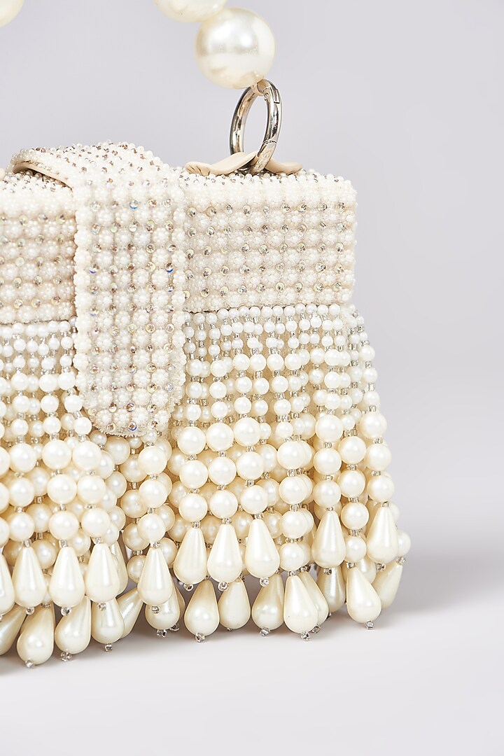 Ivory Velvet Sequins & Bead Embellished Box Bag by Aanchal Sayal at Pernia's Pop Up Shop