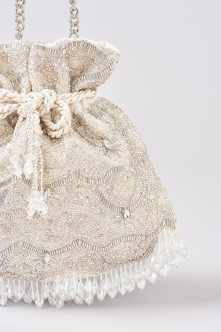 Silver Velvet Cutdana Hand Embroidered Potli by Aanchal Sayal at Pernia's Pop Up Shop