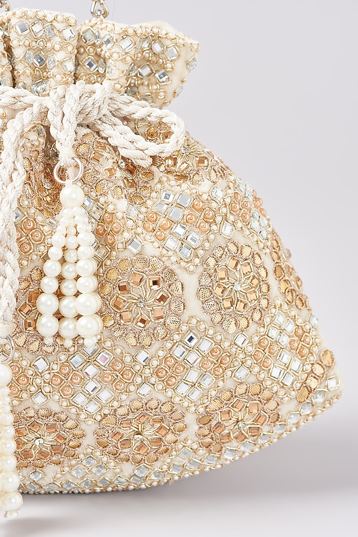 Gold Velvet Zardosi Embellished Potli by Aanchal Sayal at Pernia's Pop Up Shop