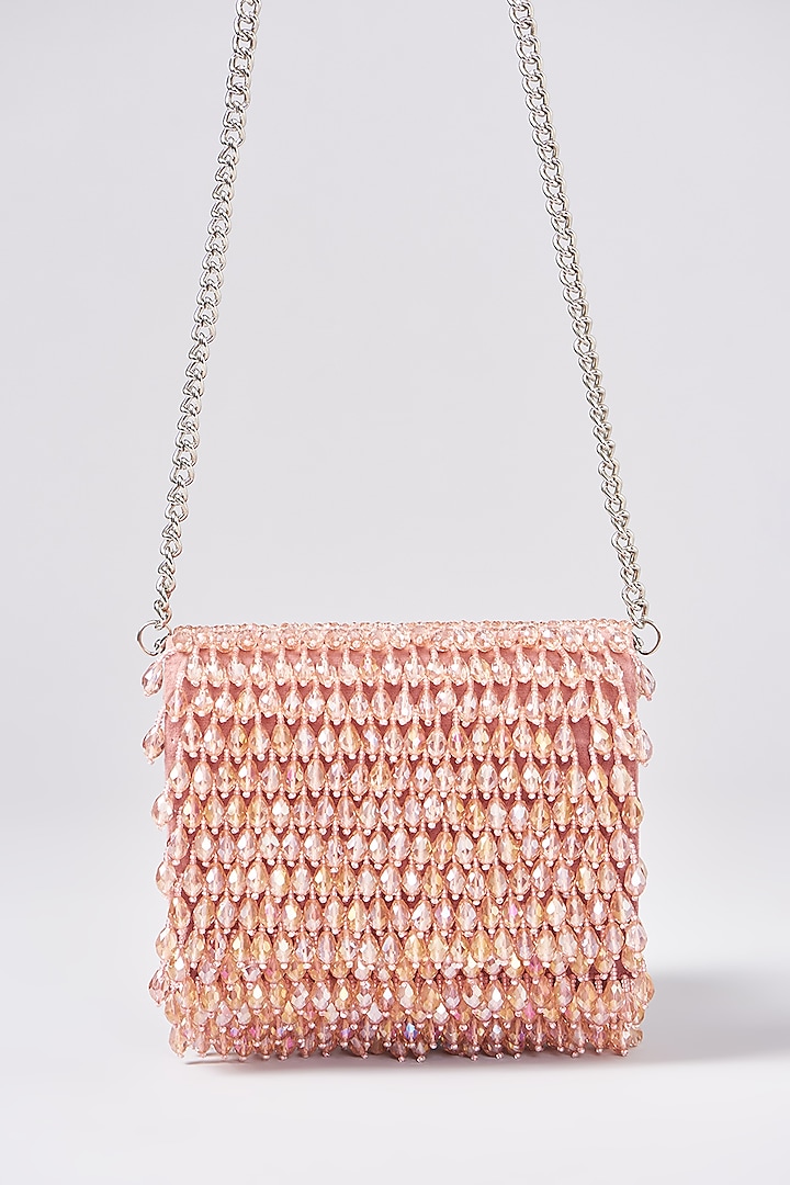 Nude Suede Crystal Embroidered Clutch by Aanchal Sayal