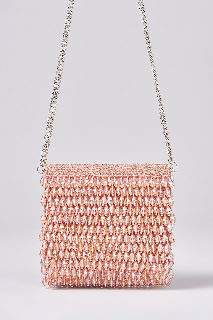 Nude Suede Crystal Embroidered Clutch by Aanchal Sayal at Pernia's Pop Up Shop