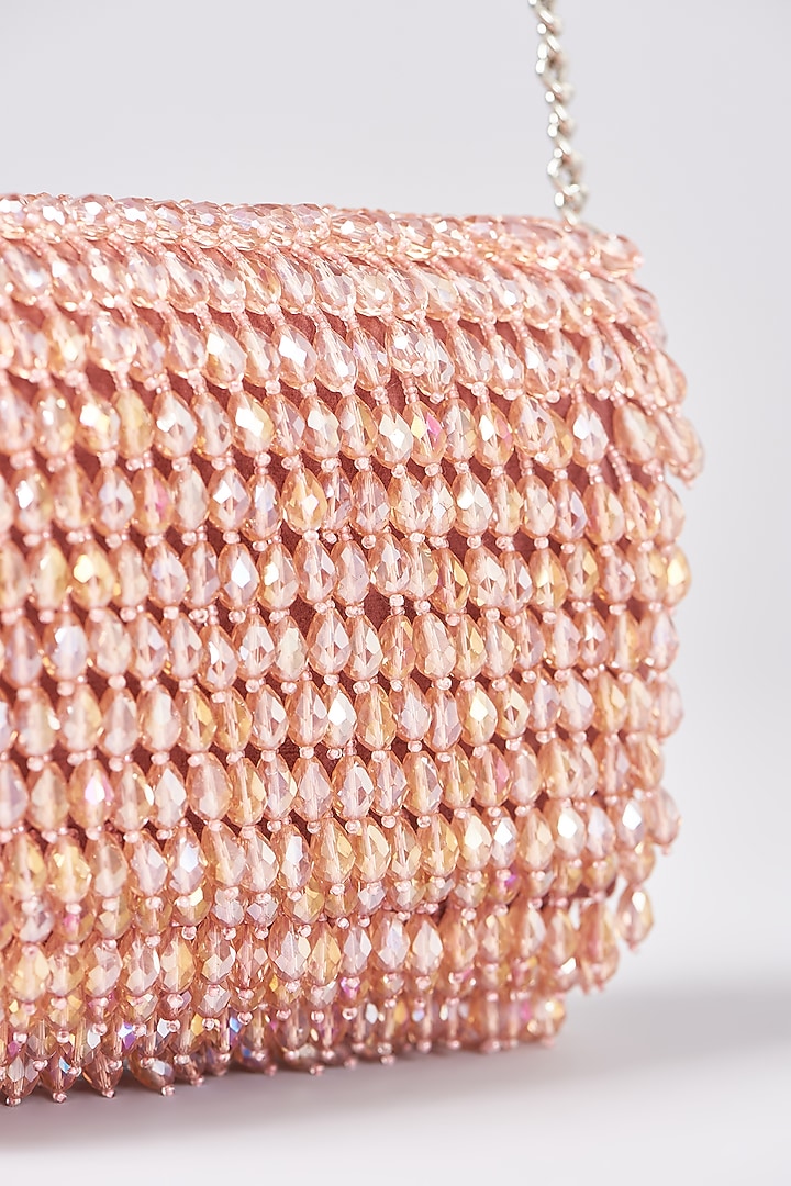 Nude Suede Crystal Embroidered Clutch by Aanchal Sayal at Pernia's Pop Up Shop