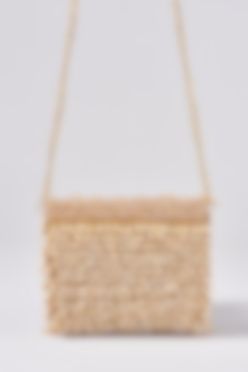 Beige Suede Crystal Embroidered Clutch by Aanchal Sayal