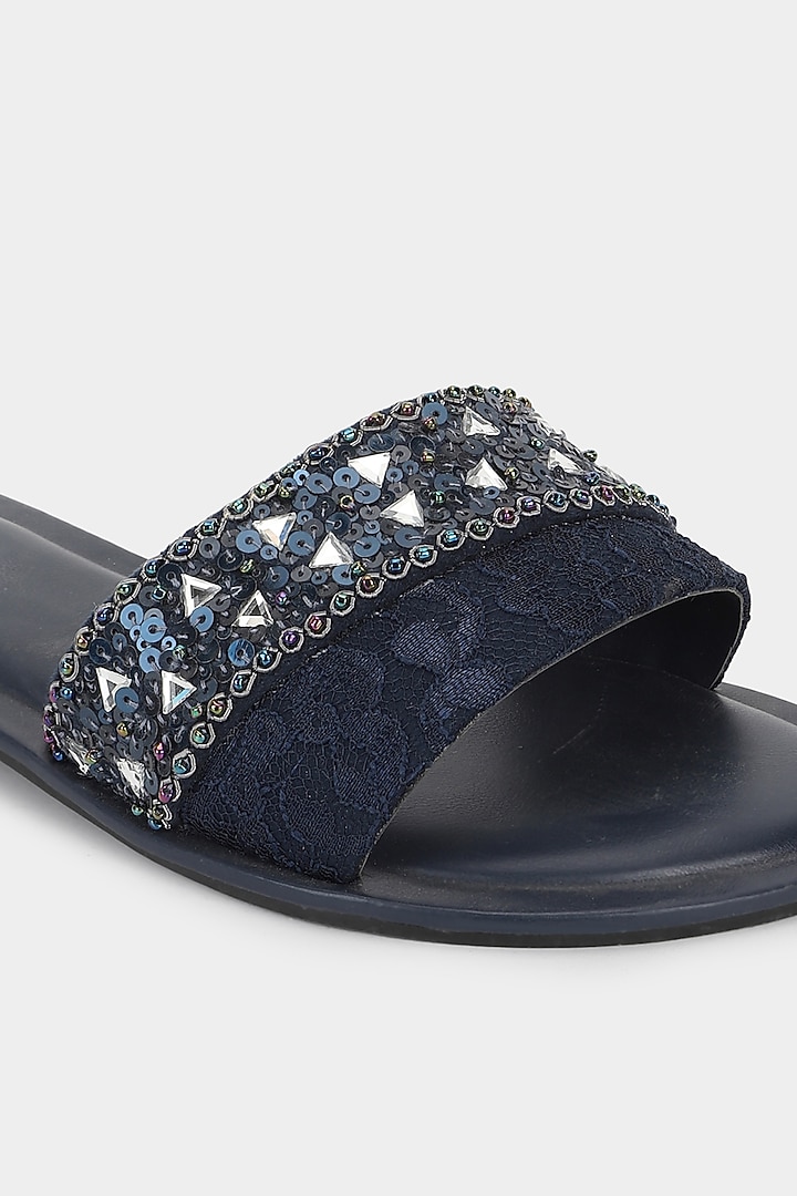 Deep Blue Sequins Sliders by Aanchal Sayal at Pernia's Pop Up Shop