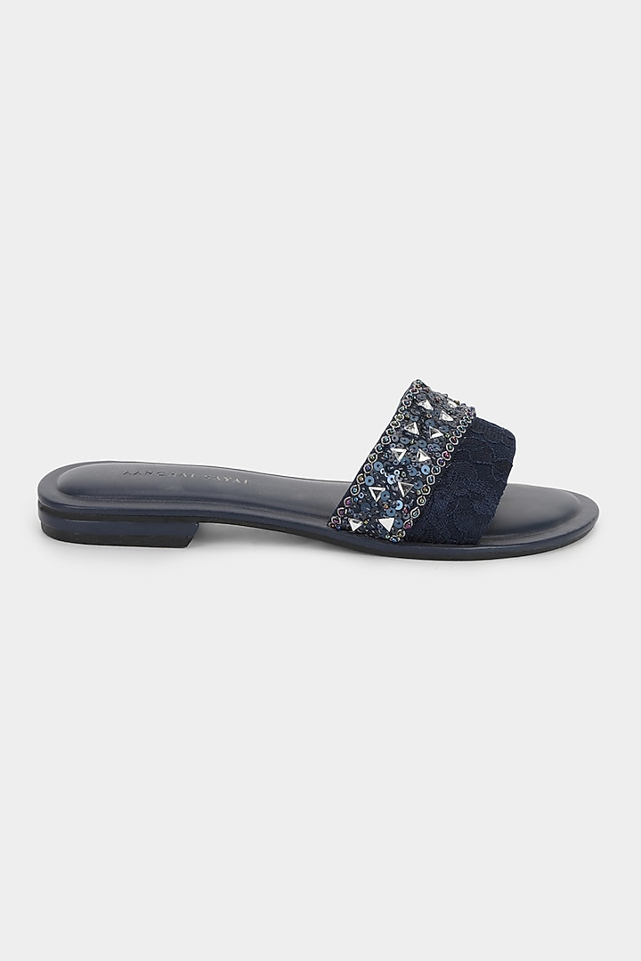 Deep Blue Sequins Sliders by Aanchal Sayal at Pernia's Pop Up Shop