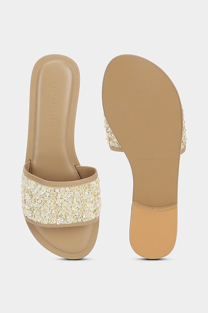 Ivory Sequins Sliders by Aanchal Sayal at Pernia's Pop Up Shop