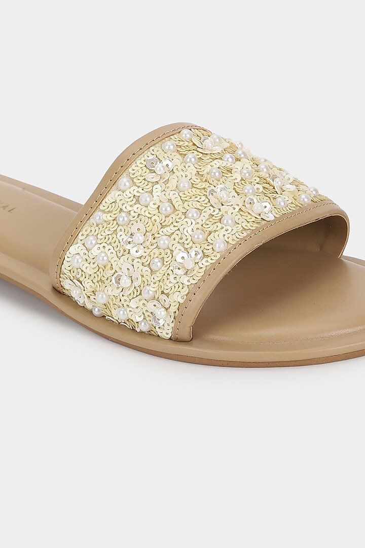 Ivory Sequins Sliders by Aanchal Sayal at Pernia's Pop Up Shop