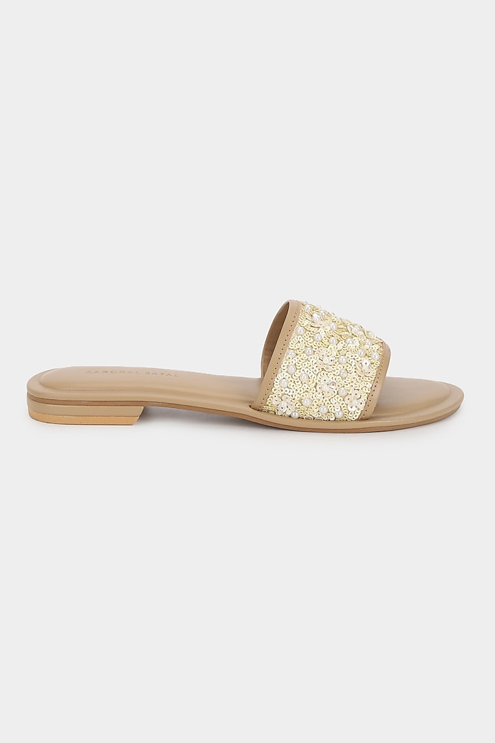 Ivory Sequins Sliders by Aanchal Sayal