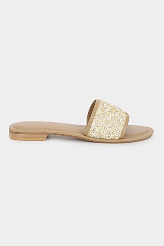 Ivory Sequins Sliders by Aanchal Sayal