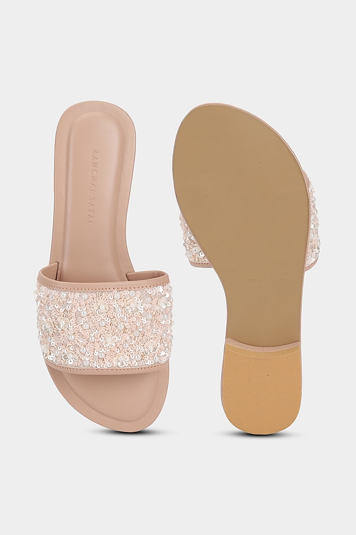 Baby Pink Sequins Sliders by Aanchal Sayal at Pernia's Pop Up Shop