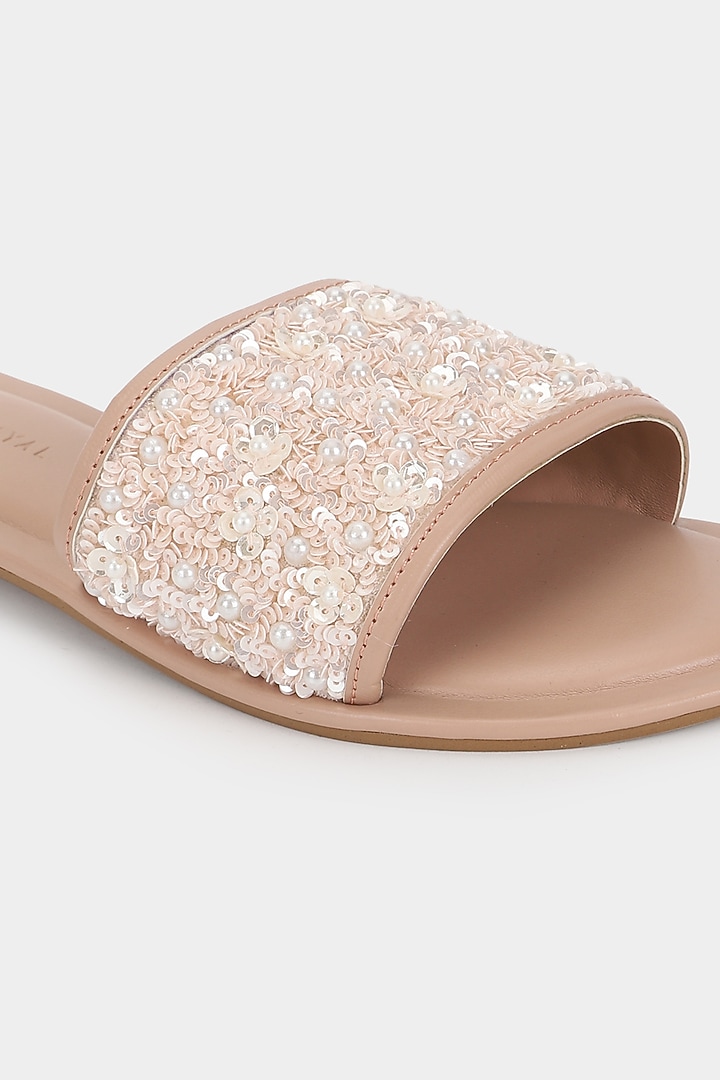 Baby Pink Sequins Sliders by Aanchal Sayal at Pernia's Pop Up Shop