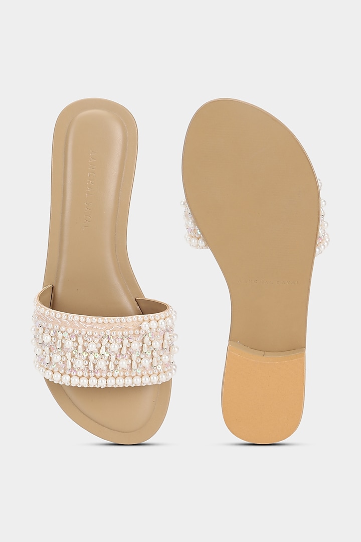 Blush Pink Sequins Sliders by Aanchal Sayal at Pernia's Pop Up Shop