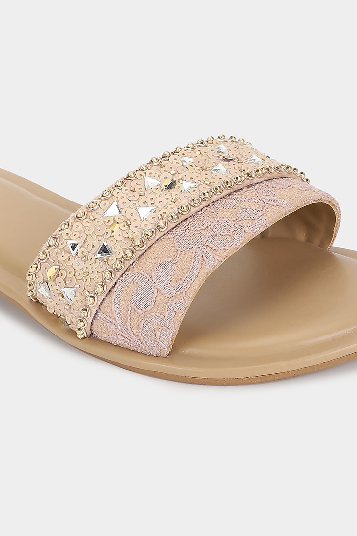 Beige Sequins Sliders by Aanchal Sayal at Pernia's Pop Up Shop