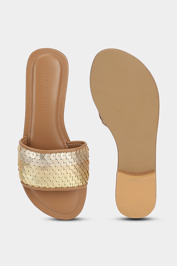 Gold Sequins Sliders by Aanchal Sayal at Pernia's Pop Up Shop