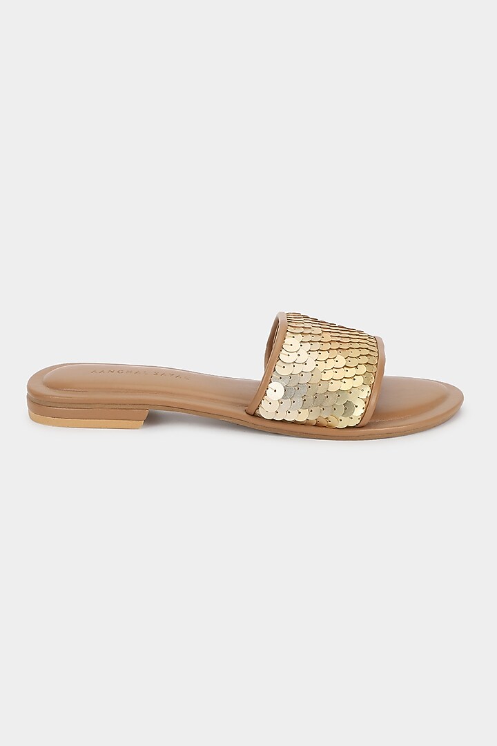 Gold Sequins Sliders by Aanchal Sayal at Pernia's Pop Up Shop