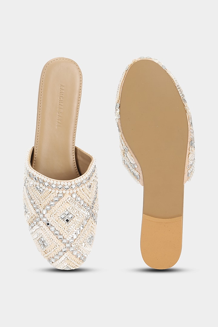 Ivory Sequins Mules by Aanchal Sayal at Pernia's Pop Up Shop