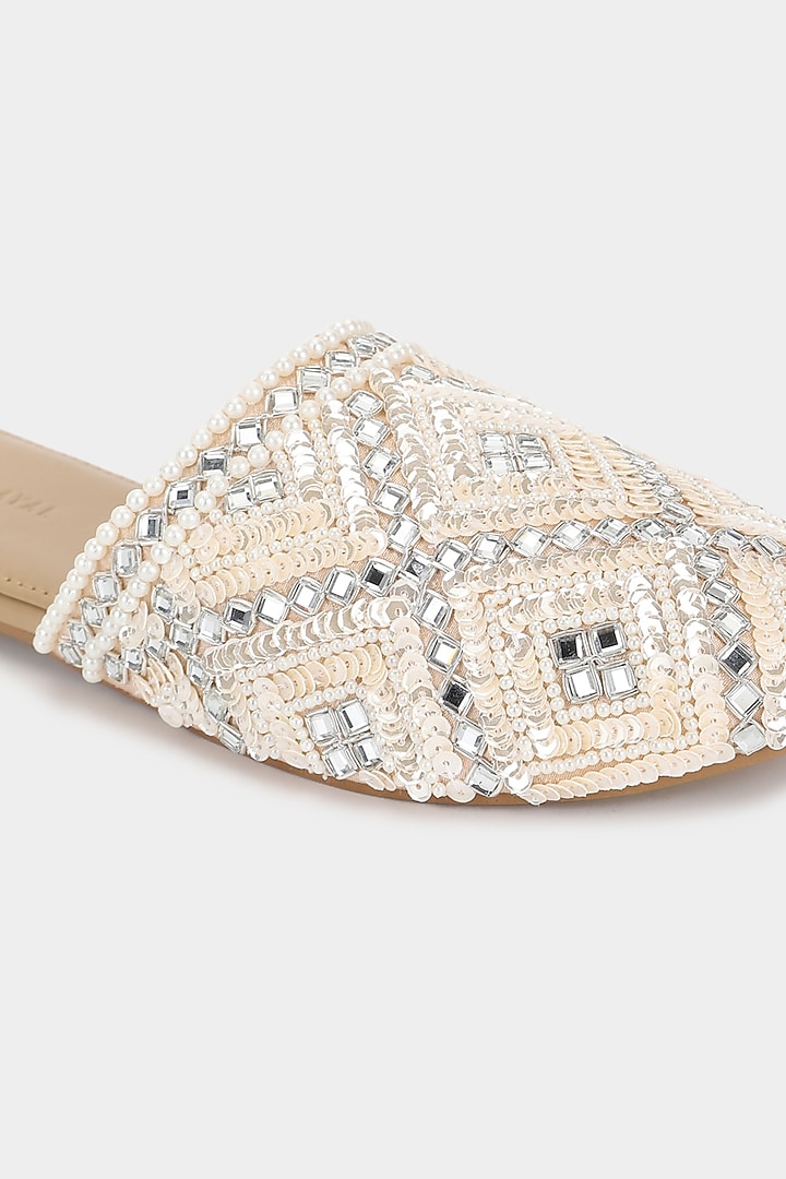 Ivory Sequins Mules by Aanchal Sayal at Pernia's Pop Up Shop