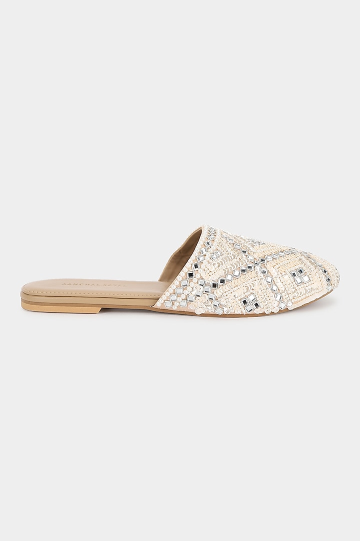 Ivory Sequins Mules by Aanchal Sayal