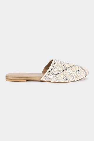 Ivory Sequins Mules by Aanchal Sayal