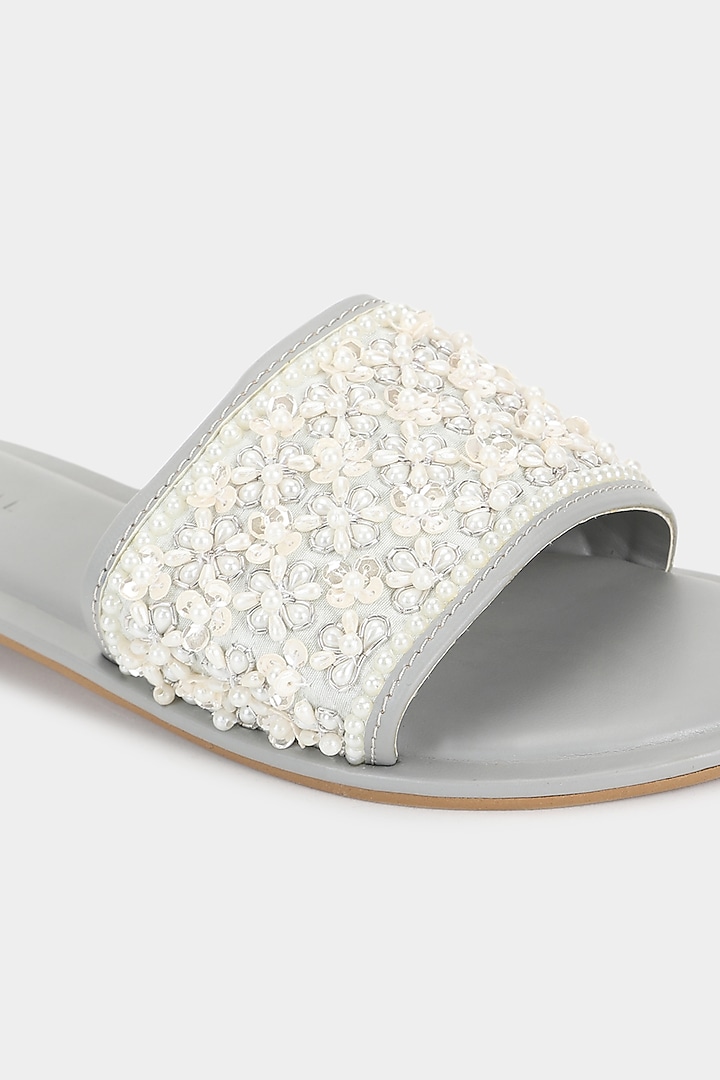 Grey & Ivory Sequins Sliders by Aanchal Sayal at Pernia's Pop Up Shop