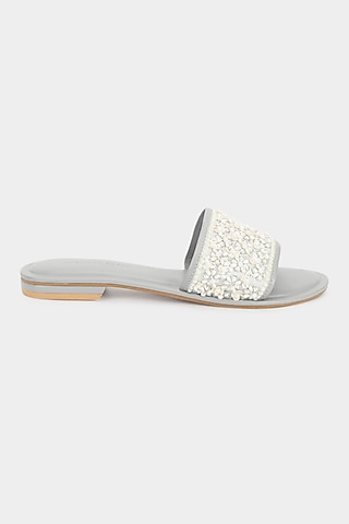 Grey & Ivory Sequins Sliders by Aanchal Sayal
