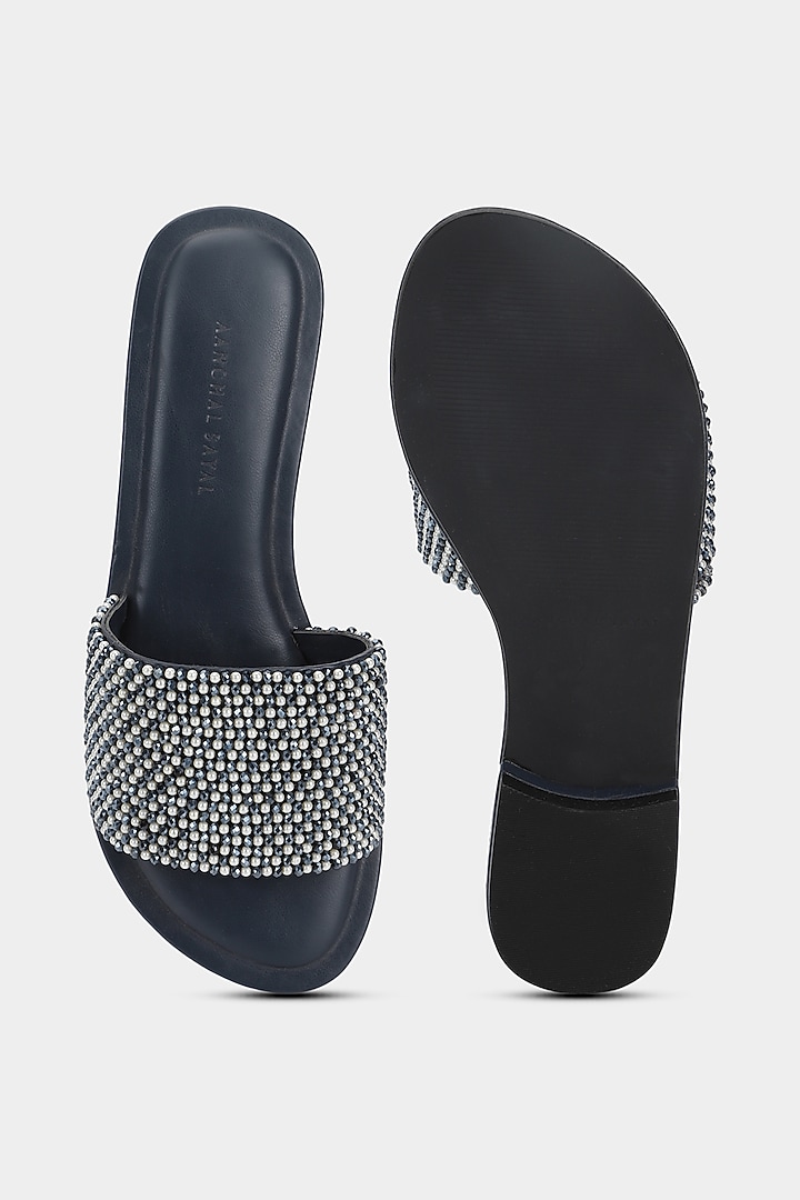 Deep Blue Micro Pearl Sliders by Aanchal Sayal at Pernia's Pop Up Shop