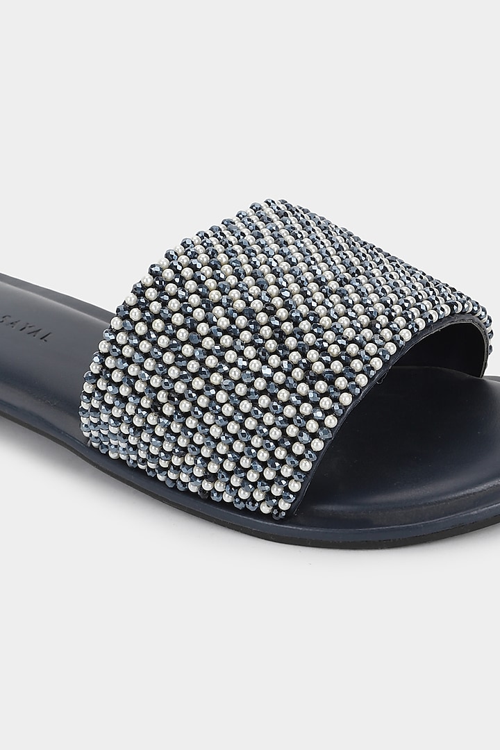 Deep Blue Micro Pearl Sliders by Aanchal Sayal at Pernia's Pop Up Shop