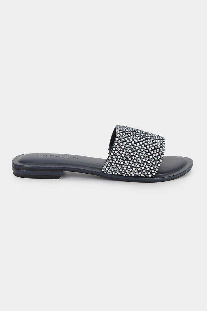 Deep Blue Micro Pearl Sliders by Aanchal Sayal at Pernia's Pop Up Shop