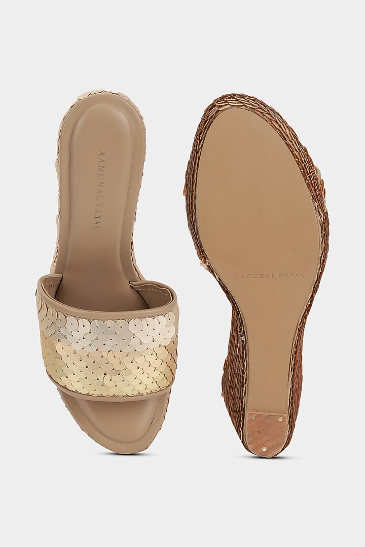 Gold Sequins Wedges by Aanchal Sayal at Pernia's Pop Up Shop