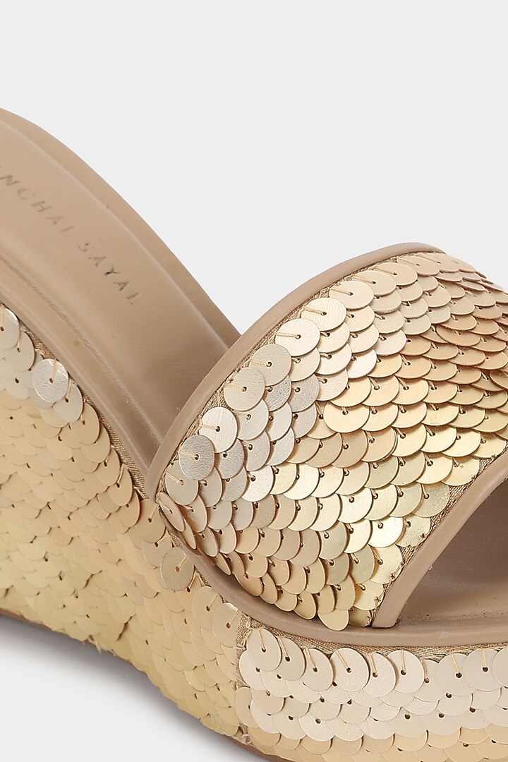 Gold Sequins Wedges by Aanchal Sayal at Pernia's Pop Up Shop