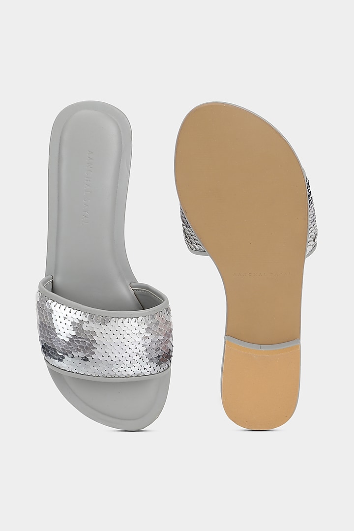 Silver Sequins Sliders by Aanchal Sayal at Pernia's Pop Up Shop