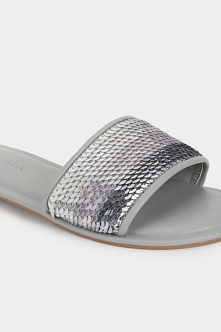 Silver Sequins Sliders by Aanchal Sayal at Pernia's Pop Up Shop