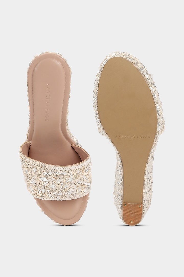 Blush Pink Sequins Wedges by Aanchal Sayal at Pernia's Pop Up Shop