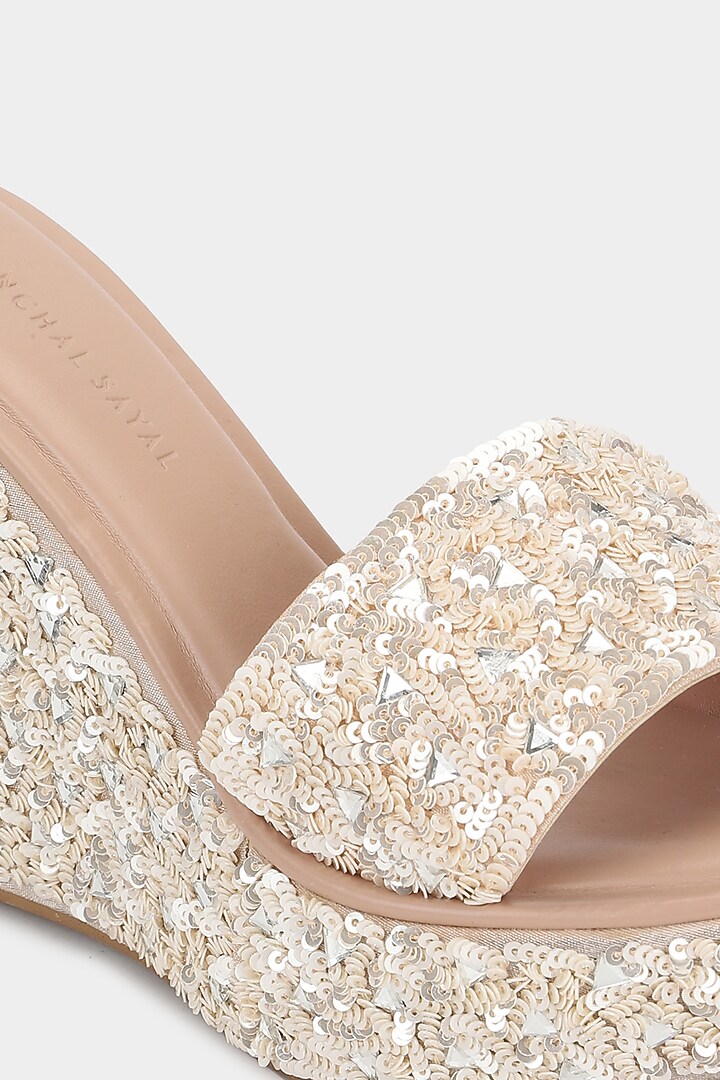 Blush Pink Sequins Wedges by Aanchal Sayal at Pernia's Pop Up Shop