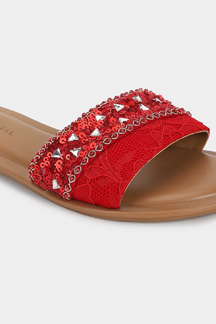 Hot Red Sequins Sliders by Aanchal Sayal at Pernia's Pop Up Shop