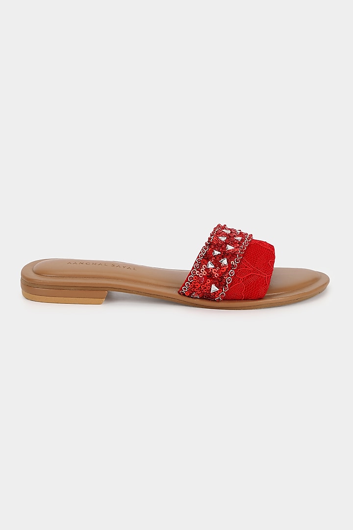 Hot Red Sequins Sliders by Aanchal Sayal