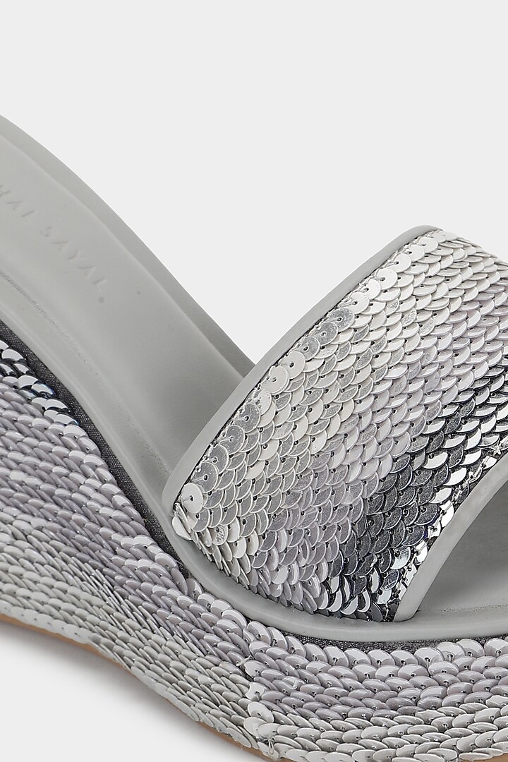 Silver Sequins Wedges by Aanchal Sayal at Pernia's Pop Up Shop