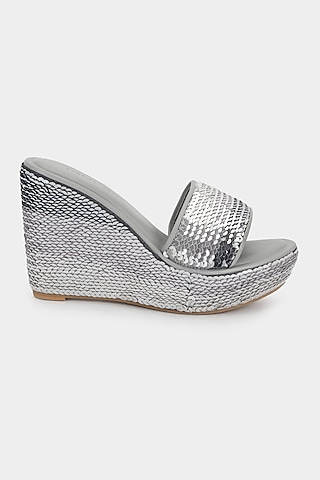Silver Sequins Wedges by Aanchal Sayal