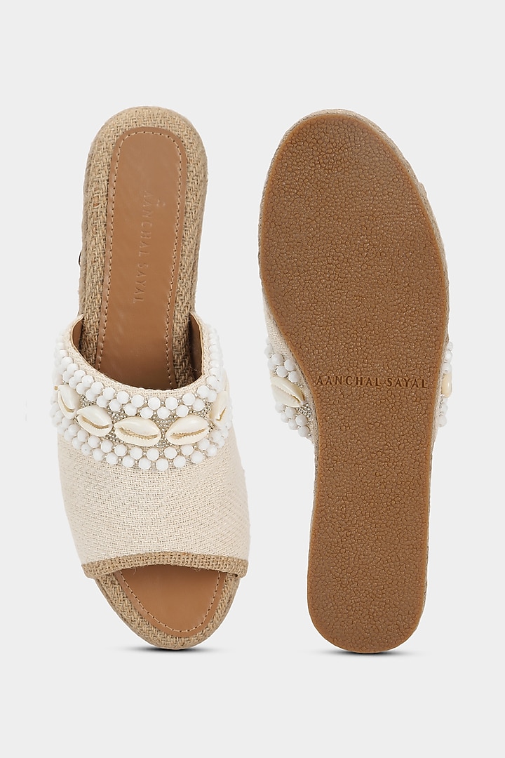 Ivory Embellished Mules by Aanchal Sayal at Pernia's Pop Up Shop