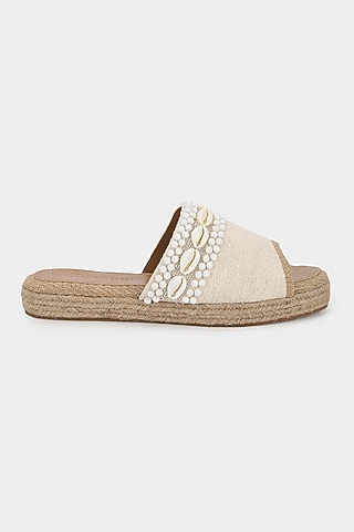 Ivory Embellished Mules by Aanchal Sayal