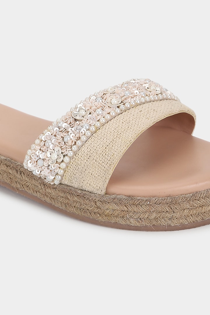 Off-White Sequins Sliders by Aanchal Sayal at Pernia's Pop Up Shop