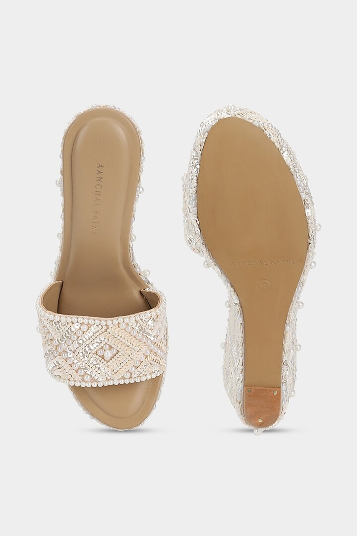 Ivory Micro Pearl Wedges by Aanchal Sayal at Pernia's Pop Up Shop