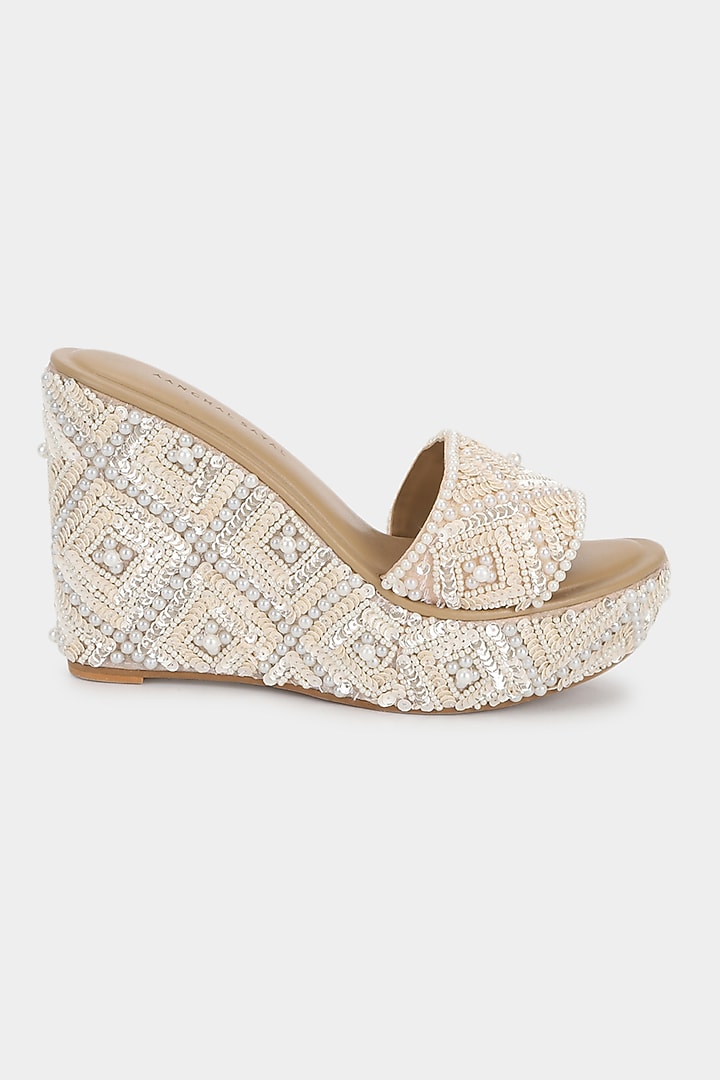 Ivory Micro Pearl Wedges by Aanchal Sayal at Pernia's Pop Up Shop