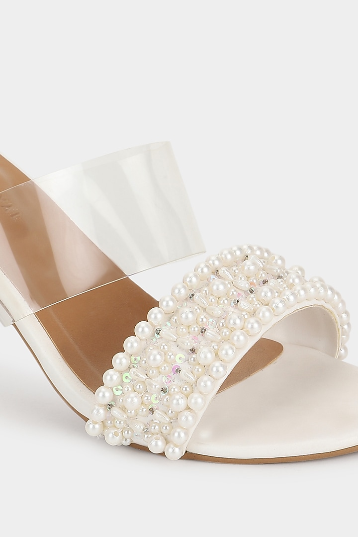 Ivory Embellished Heels by Aanchal Sayal at Pernia's Pop Up Shop