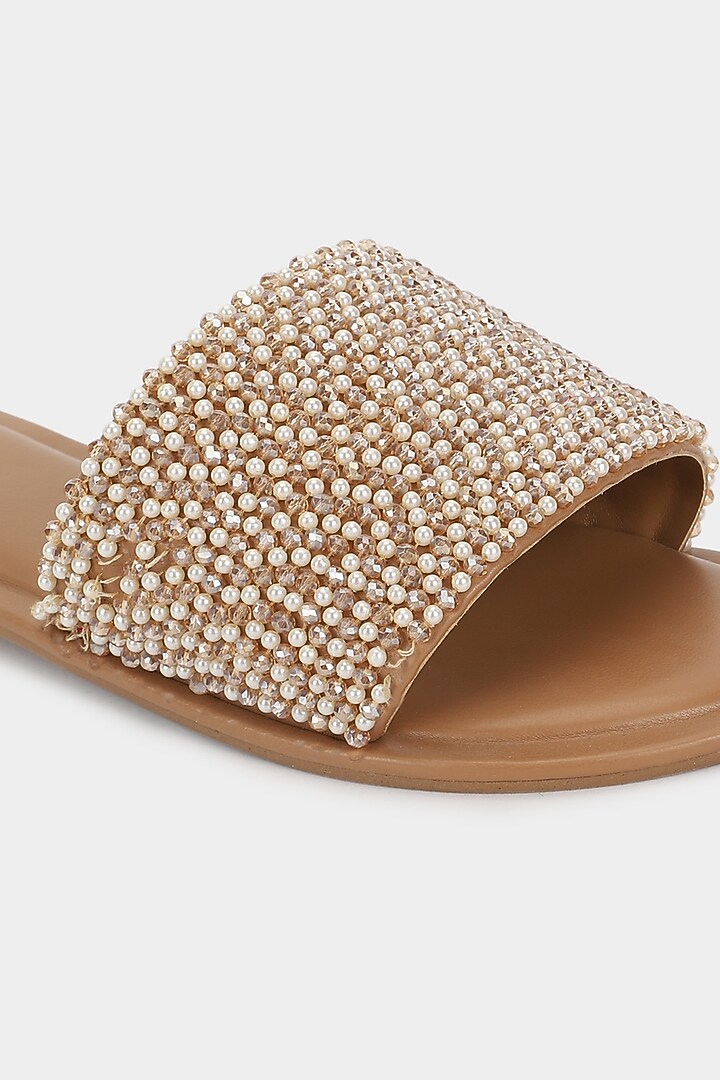 Beige Micro Pearl Sliders by Aanchal Sayal at Pernia's Pop Up Shop